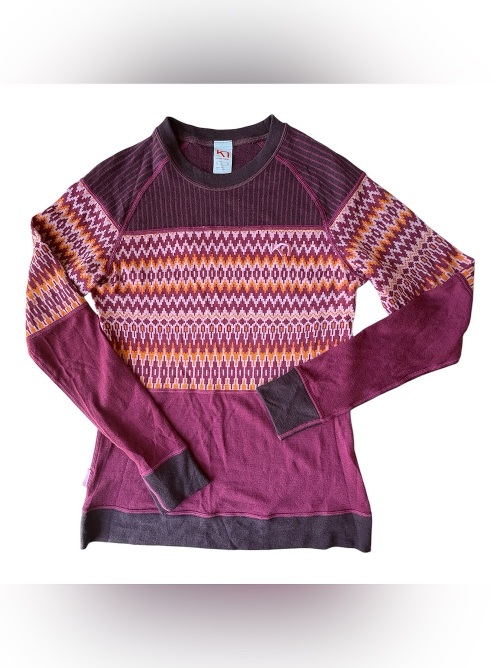 Kari Traa Multicolor Patterned Crew Neck Merino Wool Long Sleeve Slim Fit Size M